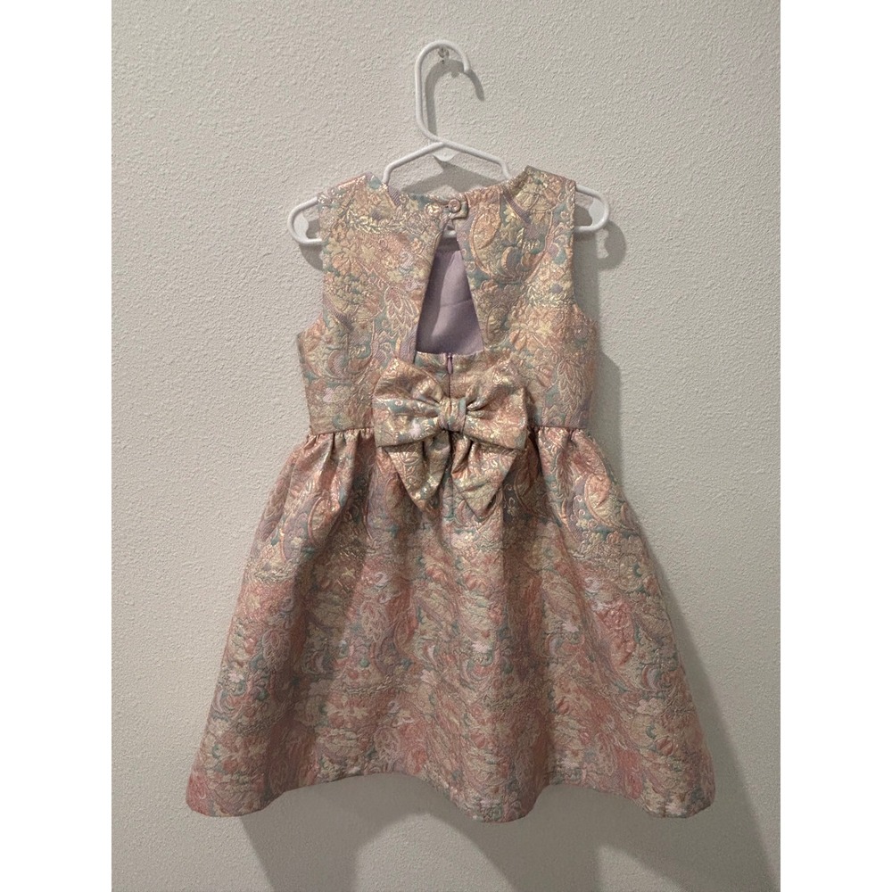 Bonnie Jean Girls Pink Gold Metallic Floral Brocade Party Dress Size 5 - Picture 5 of 6